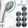 Drill Free Stainless Steel Slide Bar Combo Rain Showerhead 7 Setting Hand, Dual Shower Head Spa System With Tup Spout Rough In Valve Included Chrome Abs