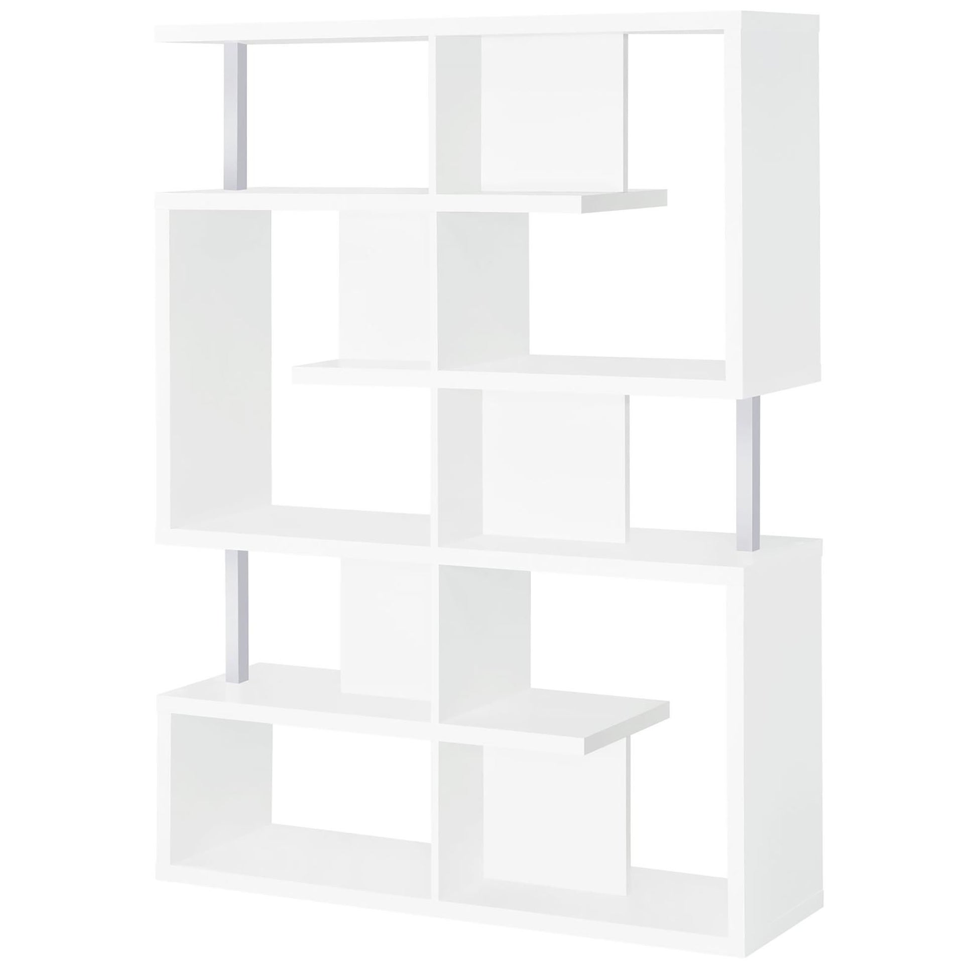 White And Chrome 5 Tier Geometric Bookcase 5 White Geometric Horizontal Office Open Back Wood Contemporary,Modern Wood