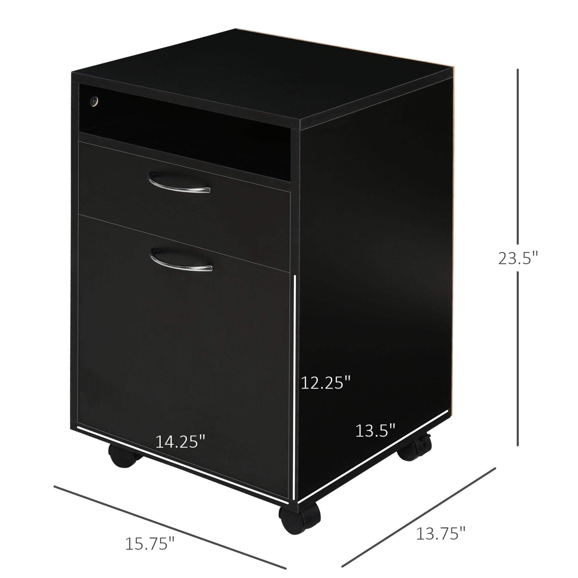 Mobile Storage Cabinet Organizer With Drawer And Cabinet, Printer Stand With Castors, Black Black Mdf