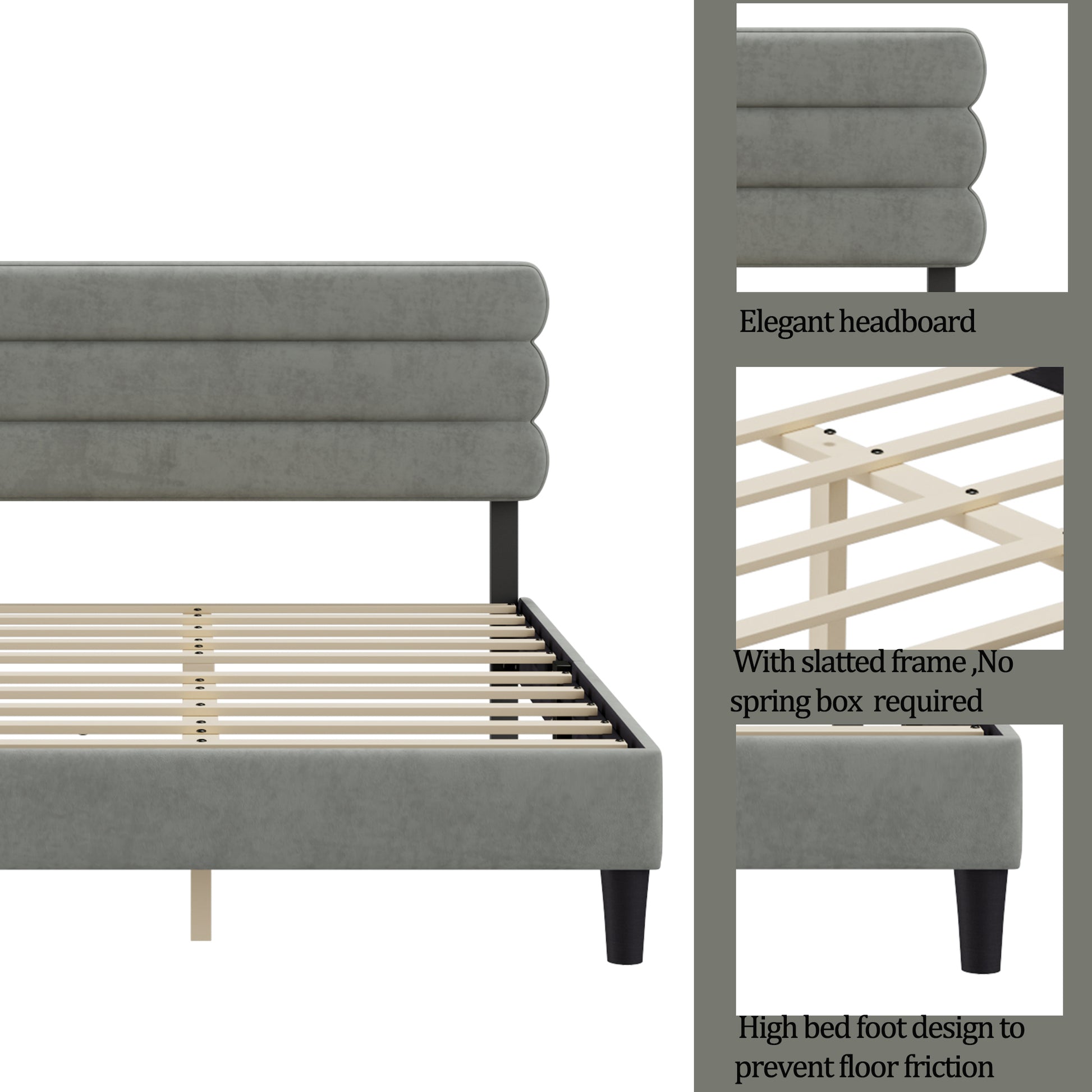 Full Bed Frame With Headboard,Sturdy Platform Bed With Wooden Slats Support,No Box Spring,Mattress Foundation,Easy Assembly Light Gray Wood