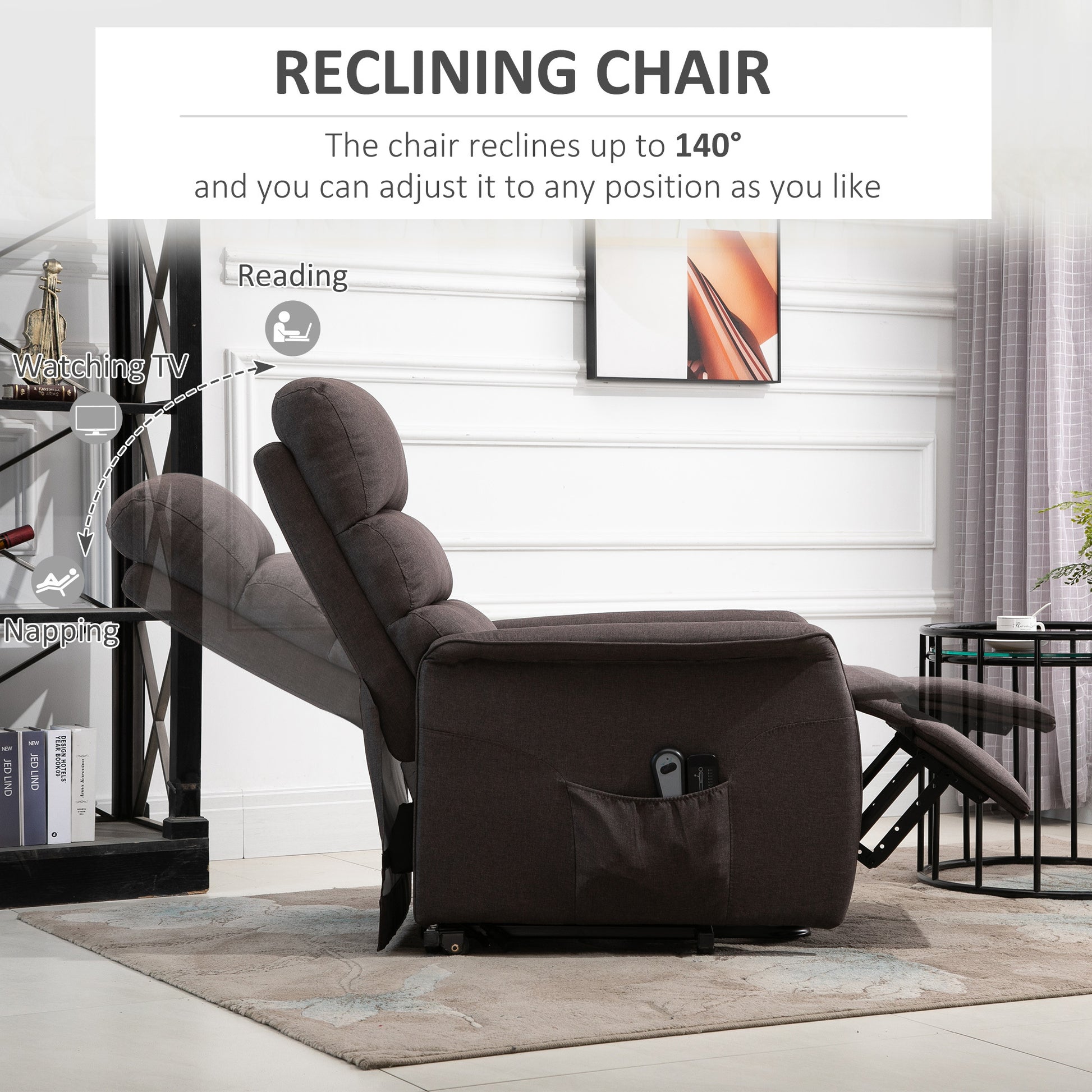 Electric Power Lift Recliner Chair For Elderly, Fabric Lift Chair With Remote Control, Side Pockets For Living Room, Brown Brown Polyester