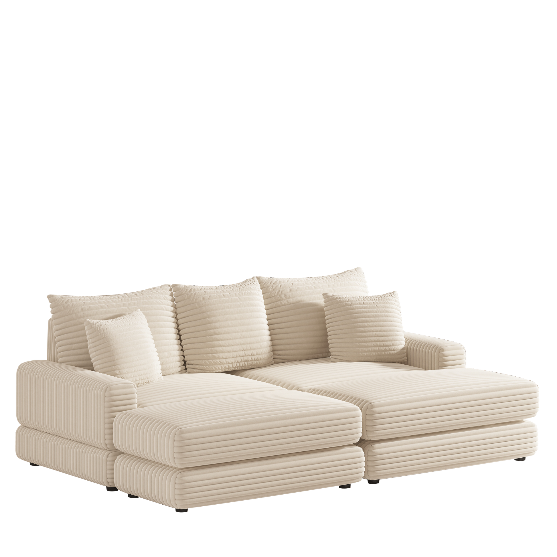 86.6Inch Corduroy 3 Seater Sofa With 3 Back Pillows2 Toss Pillows And Two Ottoman ,Comfy Sofa Deep Seat Couch For Living Room Ginger Corduroy 3 Seat