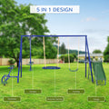 616 Lbs Swing Set For Backyard, 5 In 1 Heavy Duty A Frame Stand Outdoor Playset For Kids, With Saucer Swing, Slide, Seesaw, Glider, Swing Seat Blue Steel