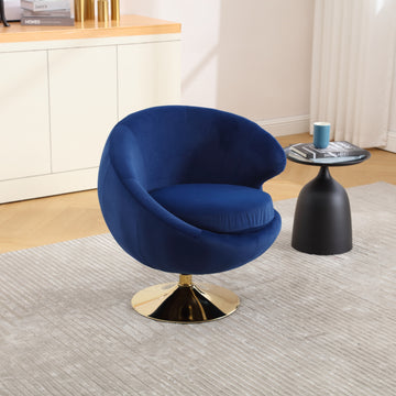 360 Degree Swivel Cuddle Barrel Accent Chairs, Round Armchairs With Wide Upholstered, Fluffy Fabric Chair For Living Room, Bedroom, Office, Waiting Rooms Navy Velvet