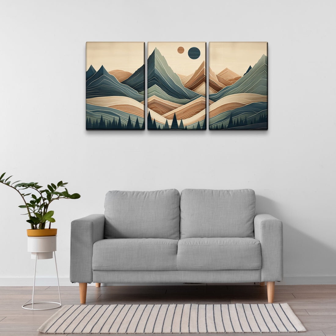 3 Panels Framed Abstract Wood Grain Boho Style Mountain & Forest Canvas Wall Art Decor,3 Pieces Mordern Canvas Decoration Painting For Office,Dining Room,Living Room, Bedroom Decor Ready To Hang Rectangle Framed Multicolor Oversized 41In Canvas Nature