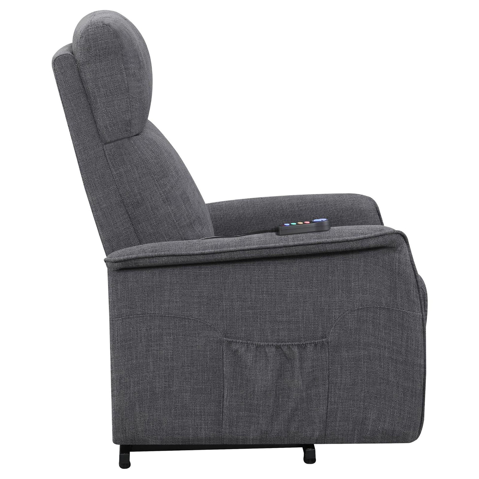 Charcoal Power Lift Recliner With Massage Function Grey Chenille Power Remote Wood Primary Living Space Cushion Back Contemporary,Modern Flared Arms Foam Upholstered