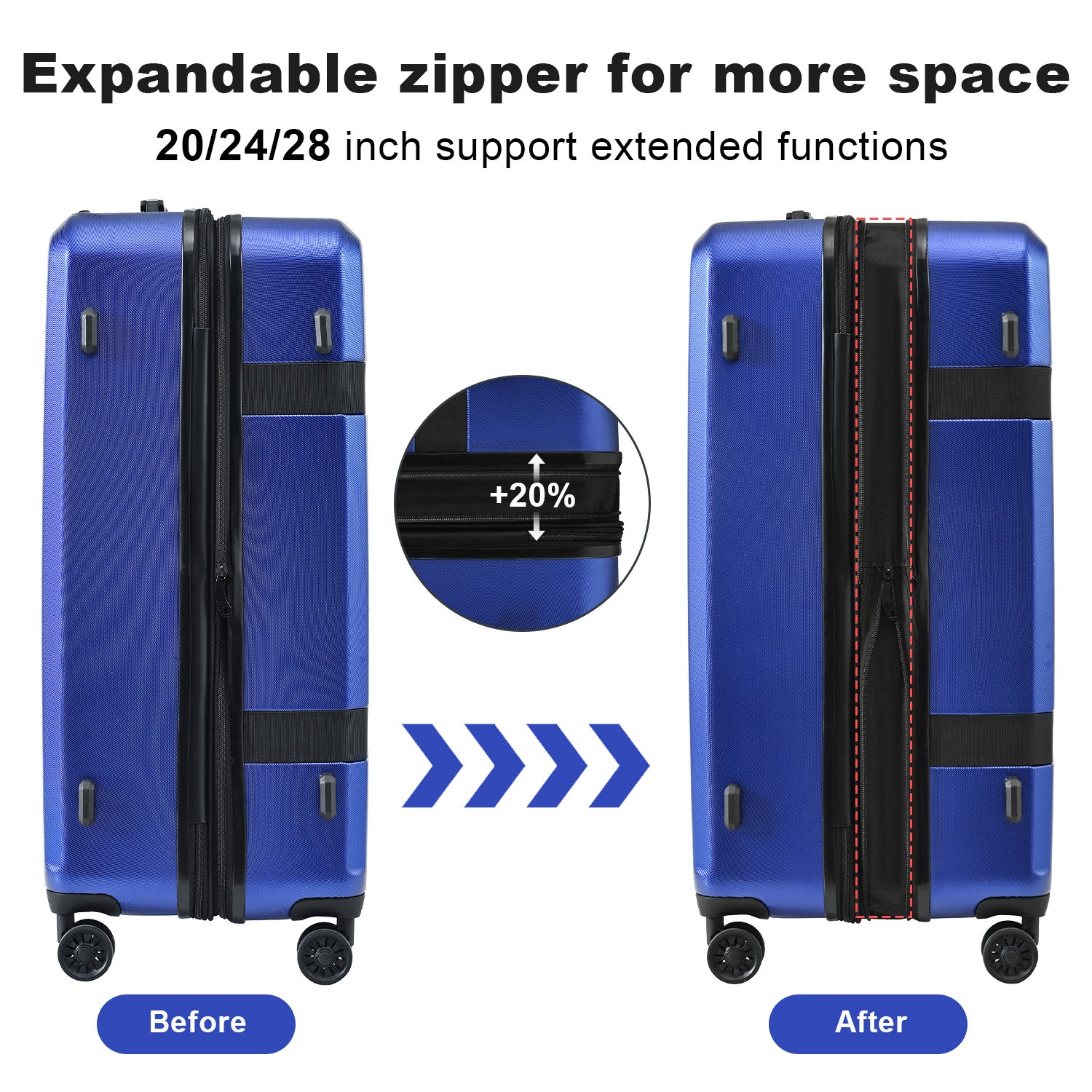 Luggage Sets Model Expandable Abs Pc 3 Piece Sets With Spinner Wheels Lightweight Tsa Lock 20 24 28 ,Blue Blue Abs Pc