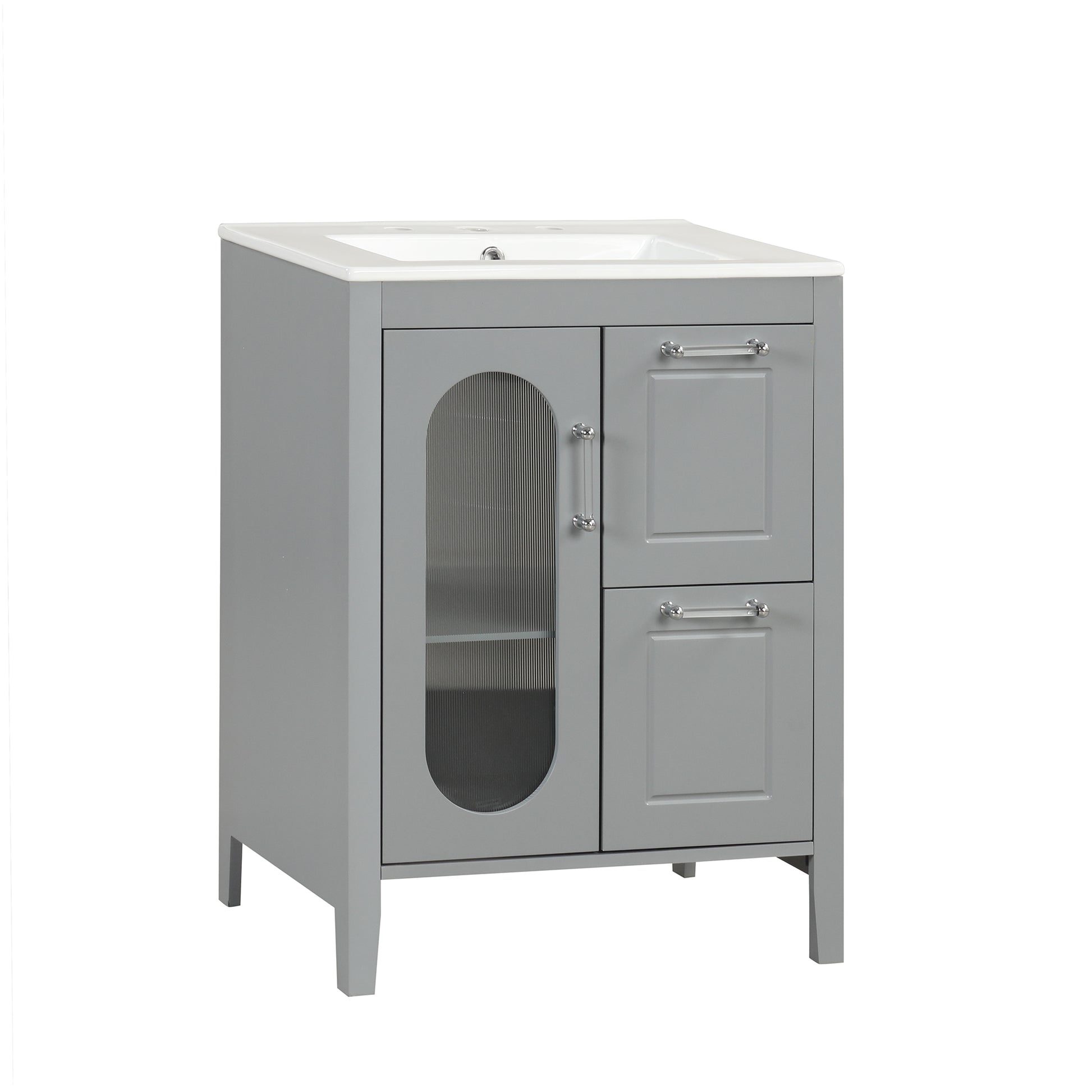 24" Bathroom Vanity With Sink, Bathroom Vanity Cabinet With Two Drawers And Door, Adjustable Shelf, Solid Wood And Mdf, Grey Grey Solid Wood Mdf