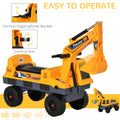 No Power 2 In 1 Ride On Excavator With Helmet And Claw, Construction Truck Set, Multi Functional Digger With Storage, Light And Music, Yellow Yellow Abs