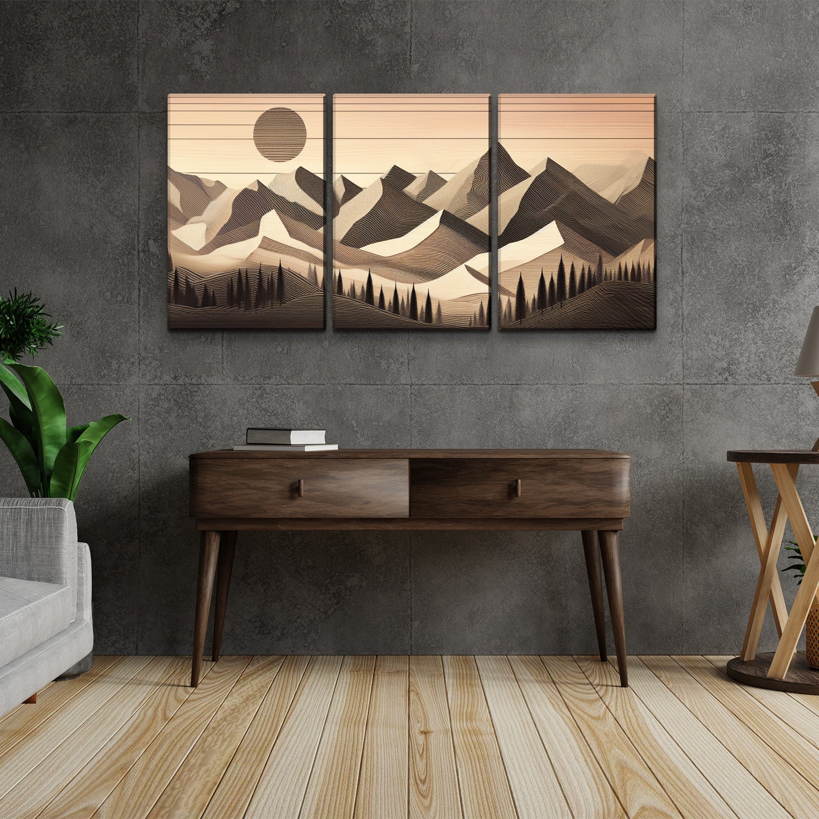 3 Panels Framed Abstract Wood Grain Style Mountain & Forest Canvas Wall Art Decor,3 Pieces Canvas Decoration Painting For Office,Dining Room,Living Room, Bedroom Decor 2030In Thickness 1.5Inch Rectangle Framed Multicolor Oversized 41In Canvas Nature