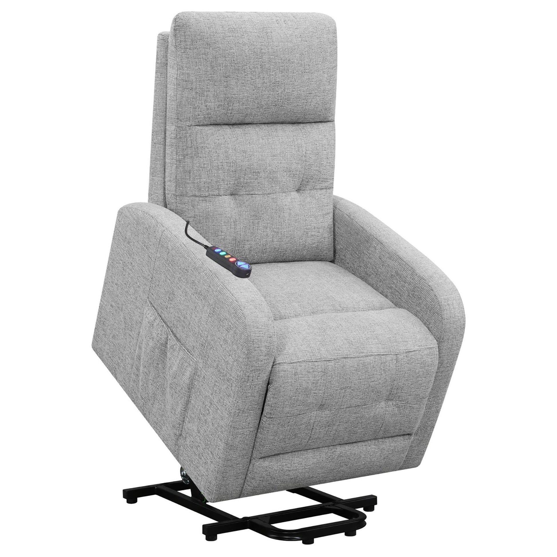 Grey Tufted Power Lift Recliner Grey Chenille Power Remote Wood Primary Living Space Tufted Back Contemporary,Modern Recessed Arms Foam Upholstered