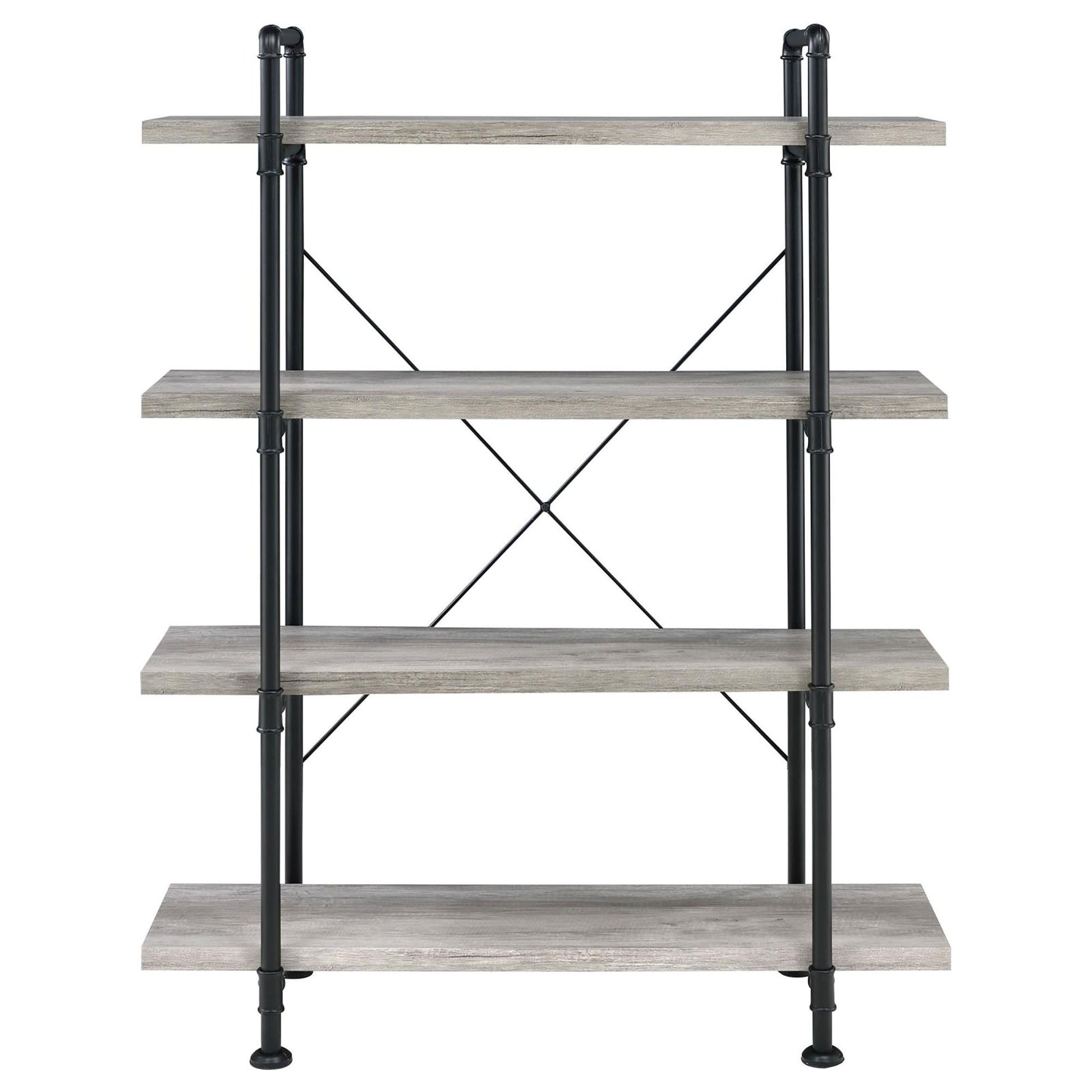 Grey Driftwood And Black 4 Shelf Bookcase 4 Grey Gray Standard Horizontal Office Open Back Wood Industrial Wood