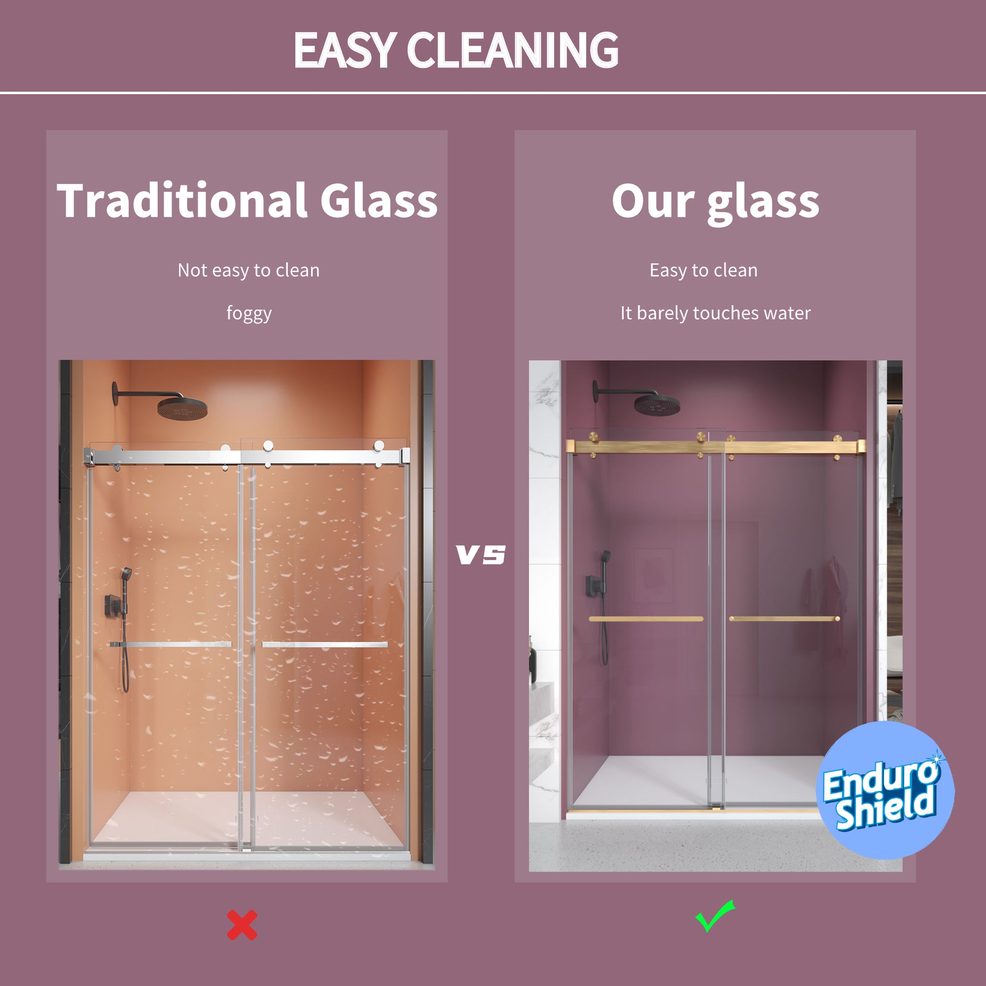 72'' 76'' W X 76'' H Double Sliding Frameless Shower Door With 3 8 Inch 10Mm Clear Glass In Chrome Chrome Stainless Steel