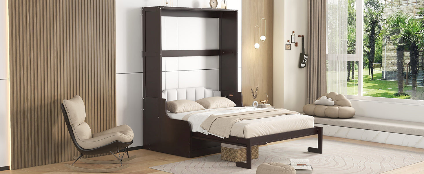Queen Size Murphy Bed Wall Bed With Cushion,Espresso Queen Espresso Mdf Lvl