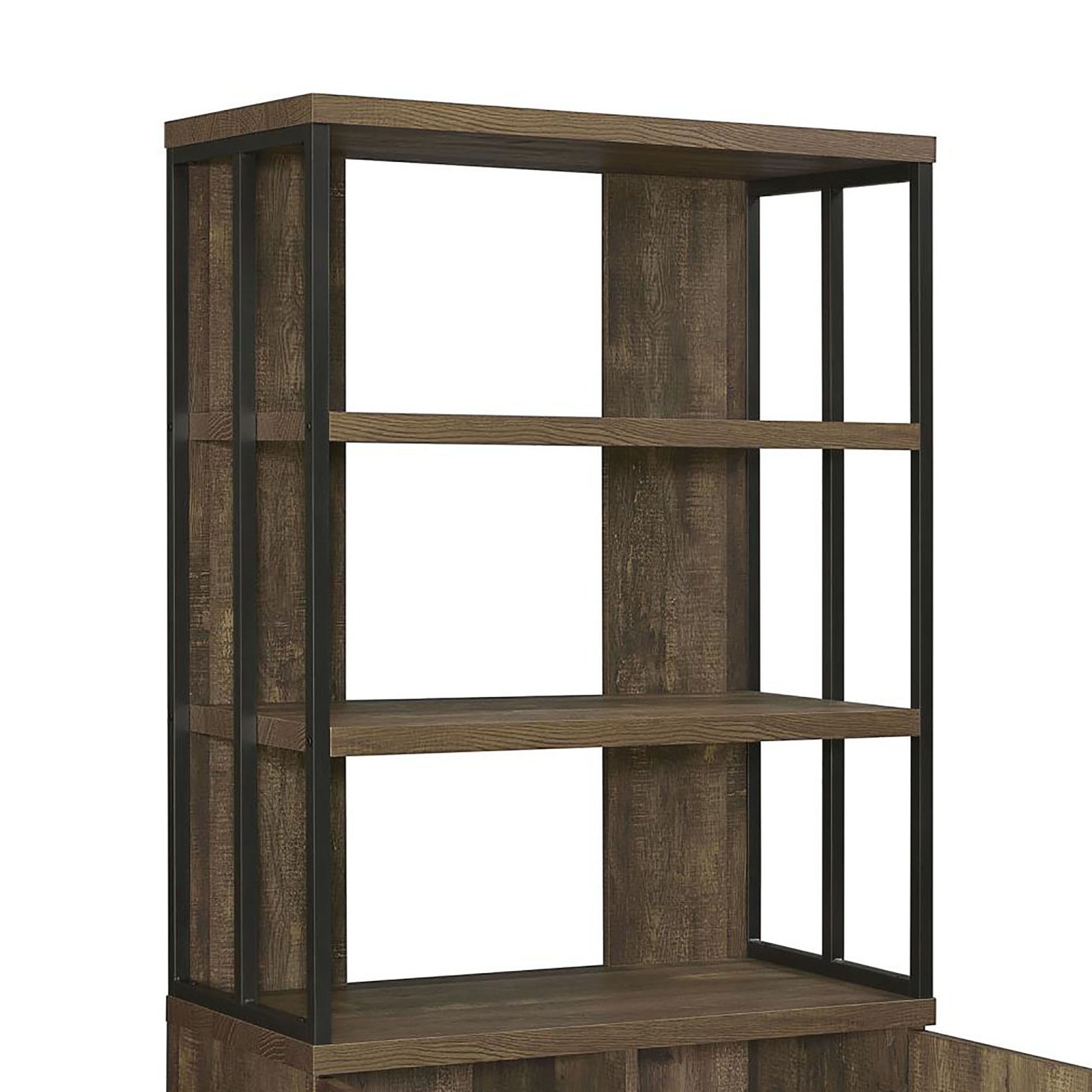 Rustic Oak Herringbone 2 Door Bookcase 3 Brown Standard Horizontal Office Open Back Wood Rustic With Doors Wood