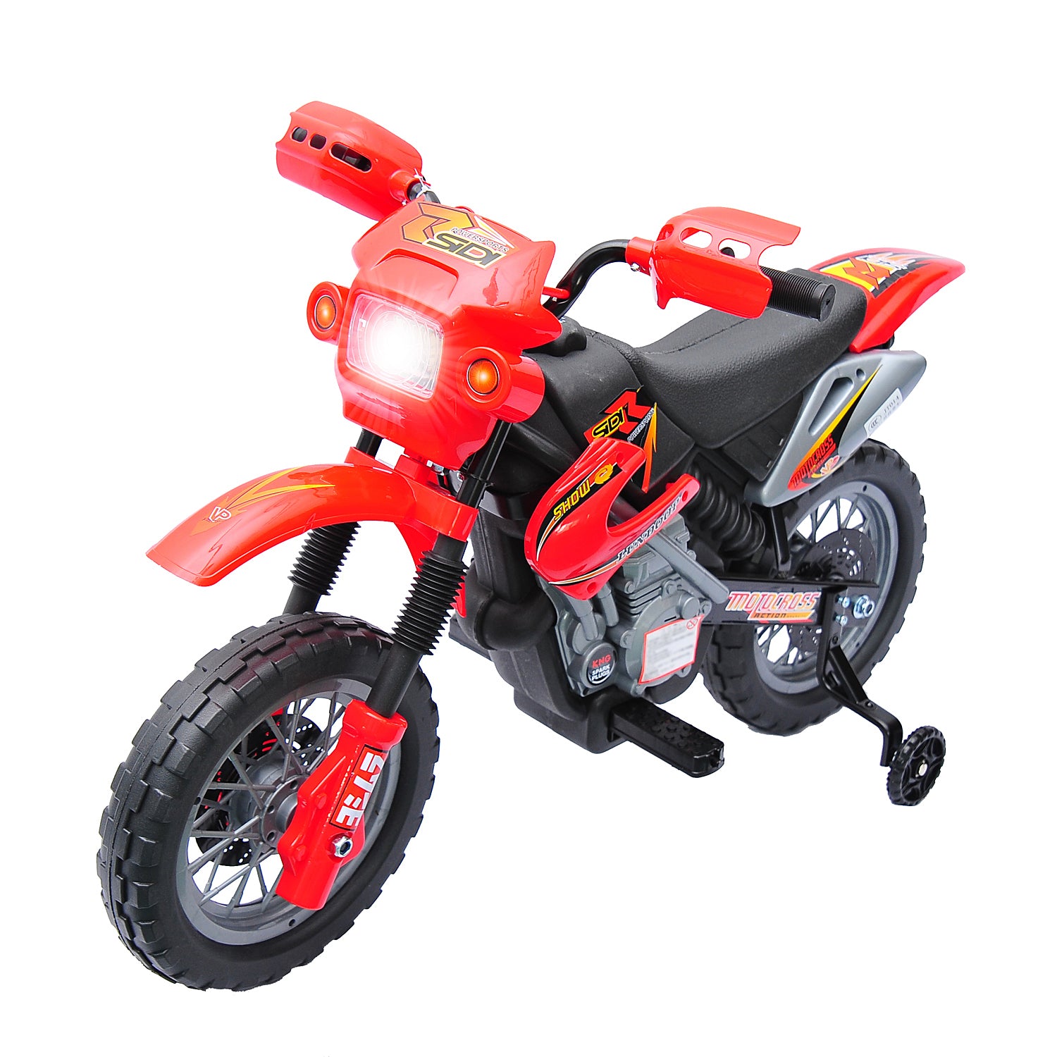 6V Kids Motorcycle Dirt Bike Electric Battery Powered Ride On Toy Off Road Street Bike With Training Wheels Red Red Steel