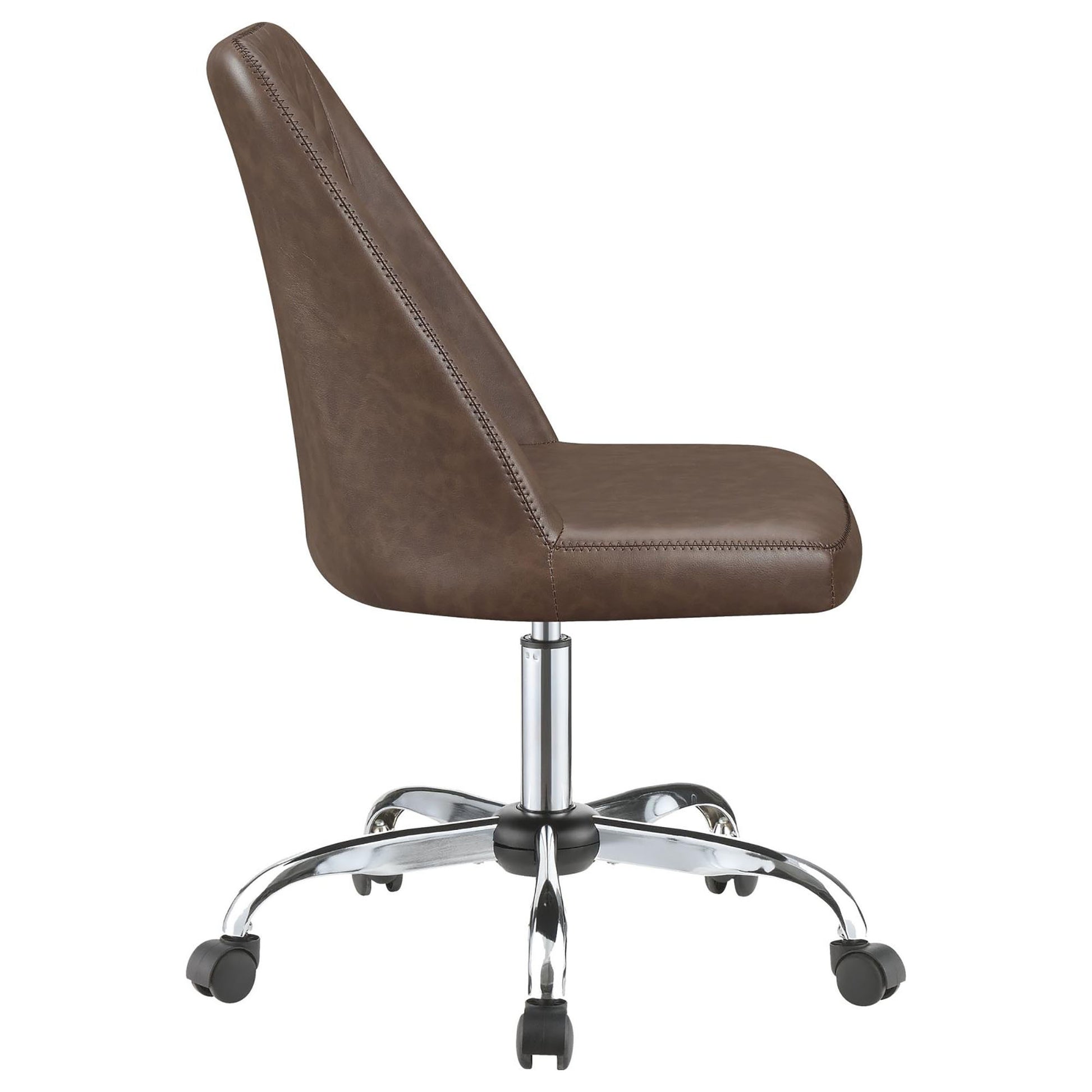 Brown And Chrome Adjustable Desk Chair Brown Office Transitional Office Chairs Solid Back Foam Adjustable Height Upholstered