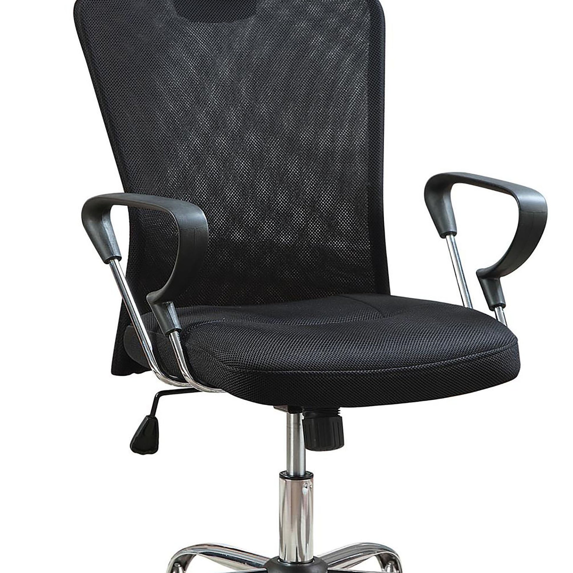 Black And Chrome Height Adjustable Office Chair With Casters Black Office Contemporary,Modern Office Chairs Foam Head Support Upholstered