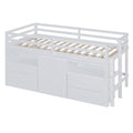 Twin Size Loft Bed With 4 Drawers, Underneath Cabinet And Shelves, White White Solid Wood Mdf