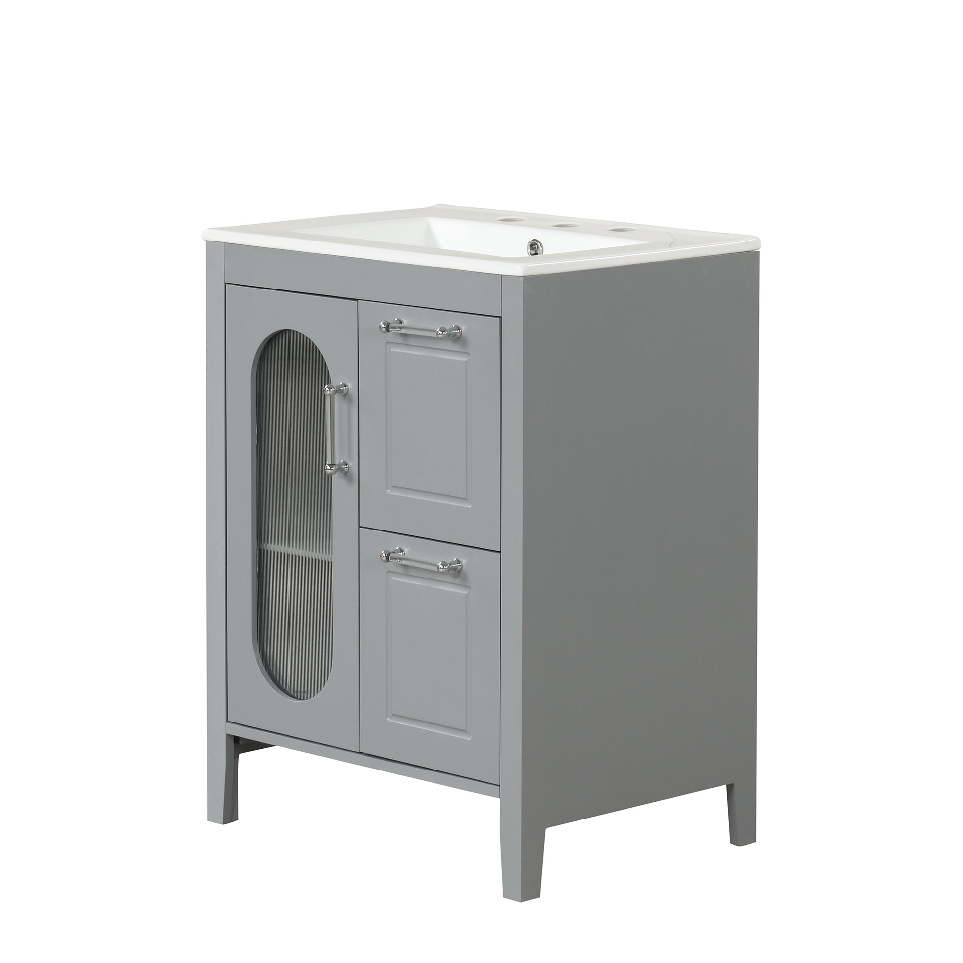 24" Bathroom Vanity With Sink, Bathroom Vanity Cabinet With Two Drawers And Door, Adjustable Shelf, Solid Wood And Mdf, Grey Grey Solid Wood Mdf