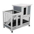 Wooden Rabbit Hutch, Outdoor Pet Bunny House Wooden Cage With Ventilation Gridding Fence, Openable Door, Cleaning Tray, Gray Gray Wood