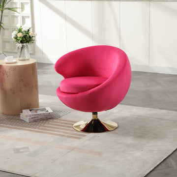 360 Degree Swivel Cuddle Barrel Accent Chairs, Round Armchairs With Wide Upholstered, Fluffy Fabric Chair For Living Room, Bedroom, Office, Waiting Rooms Rose Red Velvet