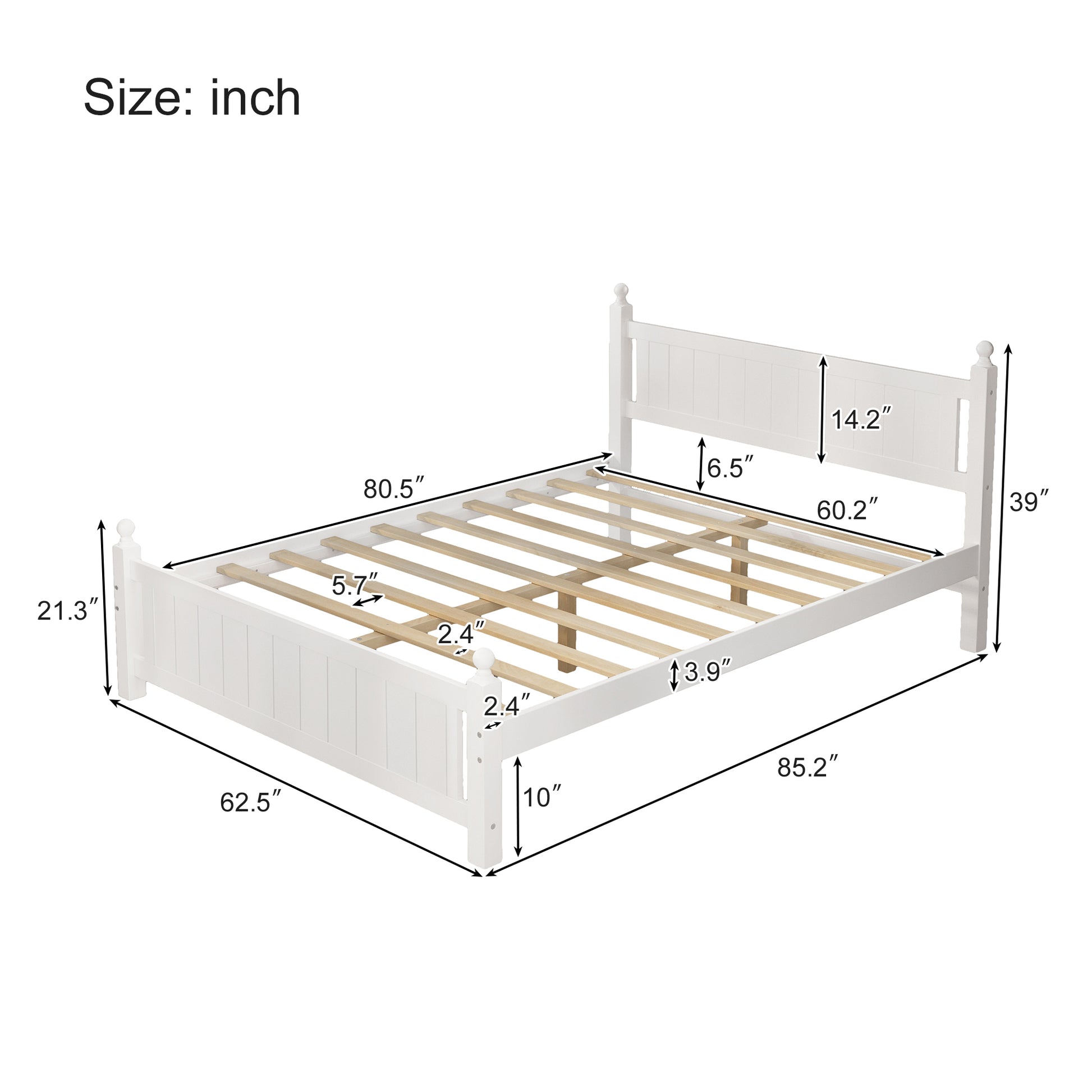 Queen Size Solid Wood Platform Bed Frame For Kids, Teens, Adults, No Need Box Spring, White Box Spring Not Required Queen White Wood Bedroom Mid Century Modern,Modern Pine Bed Frame Wood