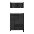 Multi Functional Shoe Cabinet With Wall Cabinet, Space Saving Design Foyer Cabinet With 2 Flip Drawers, Versatile Side Cabinet For Hallway, Black Black Primary Living Space Particle Board