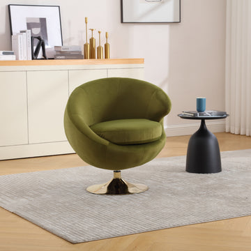 360 Degree Swivel Cuddle Barrel Accent Chairs, Round Armchairs With Wide Upholstered, Fluffy Fabric Chair For Living Room, Bedroom, Office, Waiting Rooms Olive Green Velvet