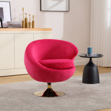 360 Degree Swivel Cuddle Barrel Accent Chairs, Round Armchairs With Wide Upholstered, Fluffy Fabric Chair For Living Room, Bedroom, Office, Waiting Rooms Rose Red Velvet