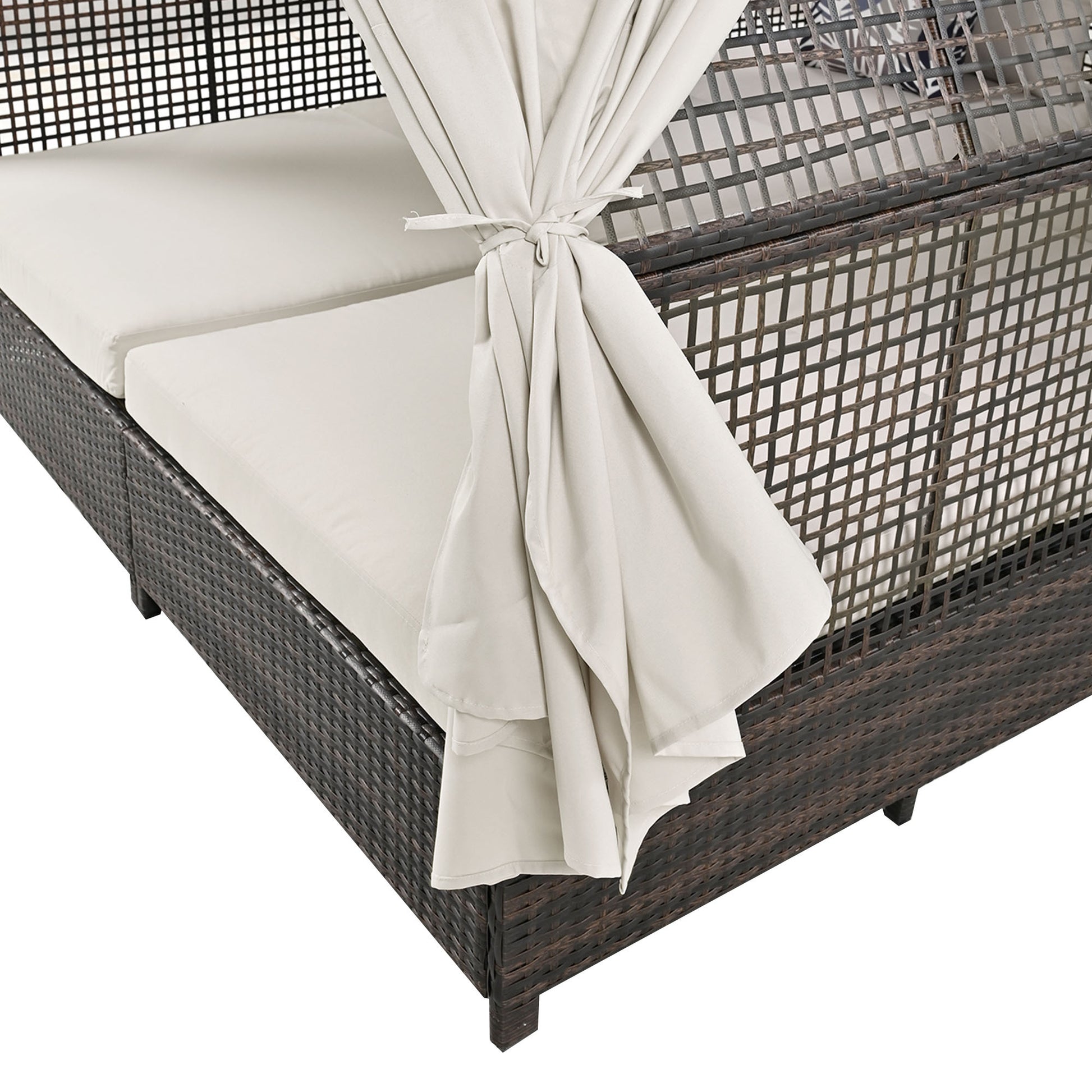 Outdoor Daybed Patio Lounge Bed With Adjustable Backrest Outdoor Double Sun Lounger With Curtains, 4 Pillows For Garden Patio Poolside Balcony Beach, Beige Yes Beige Water Resistant Frame Water Resistant Cushion Garden & Outdoor Sectional Seating Groups