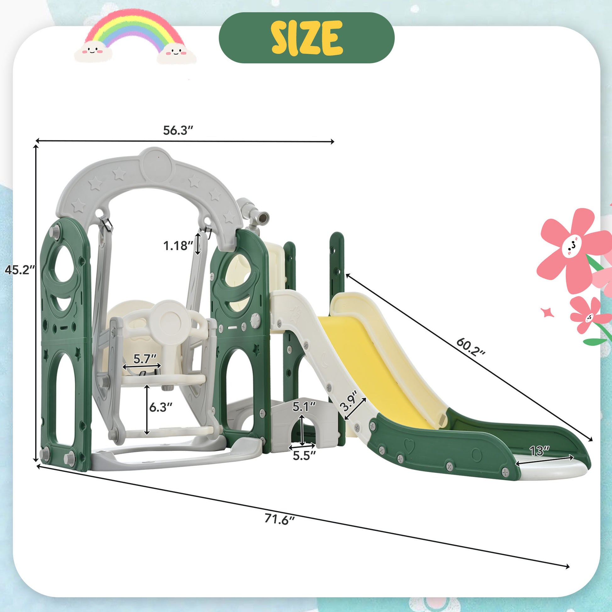 Toddler Slide And Swing Set 5 In 1, Kids Playground Climber Slide Playset With Telescope, Freestanding Combination For Babies Indoor & Outdoor Yellow Hdpe