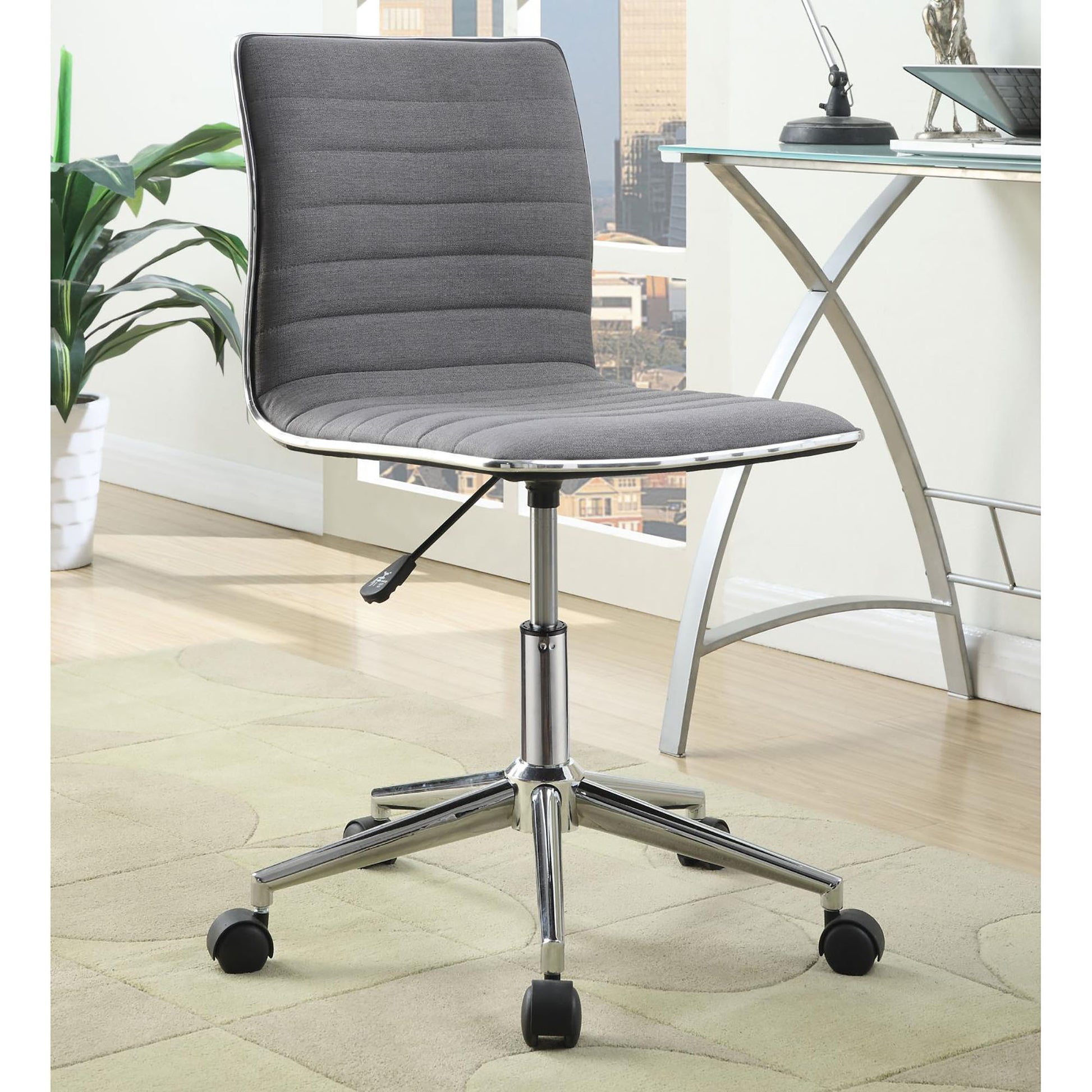 Grey And Chrome Armless Office Chair With Casters Grey Office Contemporary,Modern Office Chairs Foam Adjustable Height Upholstered