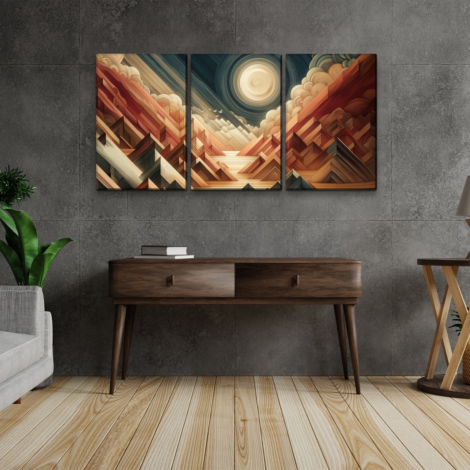 3 Panels Framed Abstract Wood Grain Boho Style Mountain & Forest Canvas Wall Art Decor,3 Pieces Mordern Canvas Decoration Painting For Office,Dining Room,Living Room, Bedroom Decor Ready To Hang Rectangle Framed Multicolor Oversized 41In Canvas Nature