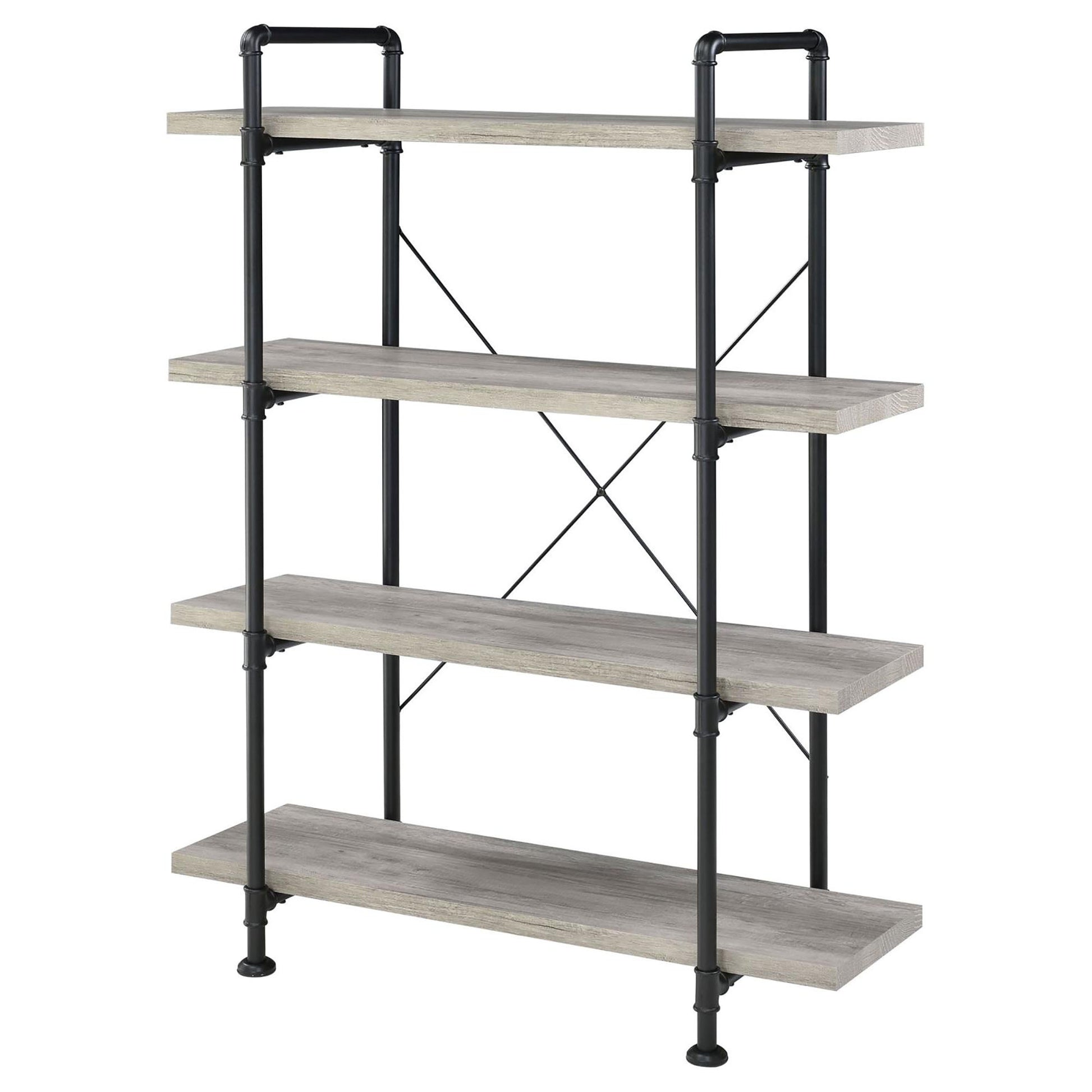 Grey Driftwood And Black 4 Shelf Bookcase 4 Grey Gray Standard Horizontal Office Open Back Wood Industrial Wood