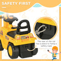 Ride On Excavator Pull Cart, Kids Digger Ride On Truck With Horn, Under Seat Storage, Sit And Scoot Pretend Play Toy Construction Car For Ages 18M Yellow Abs