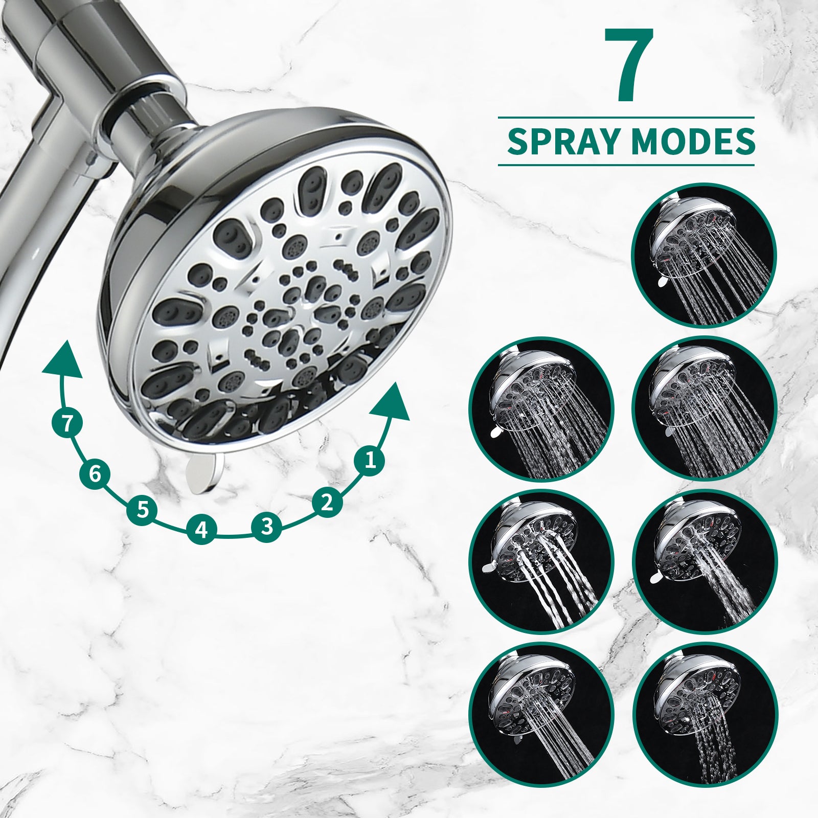 Drill Free Stainless Steel Slide Bar Combo Rain Showerhead 7 Setting Hand, Dual Shower Head Spa System With Tup Spout Rough In Valve Included Chrome Abs