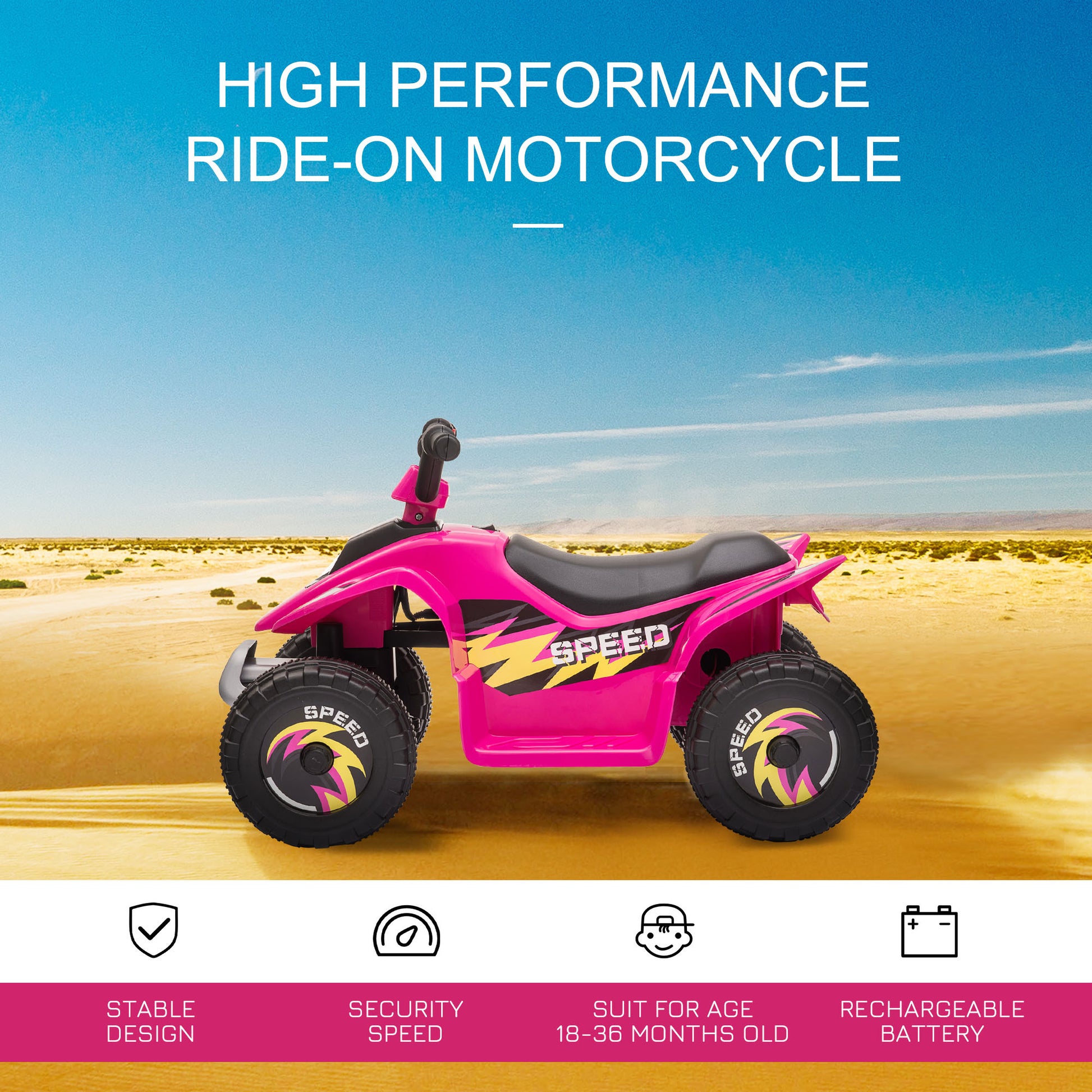 6V Kids Atv 4 Wheeler Ride On Car, Electric Motorized Quad Battery Powered Vehicle With Forward Reverse Switch For 18 36 Months Old Toddlers, Pink Pink Steel