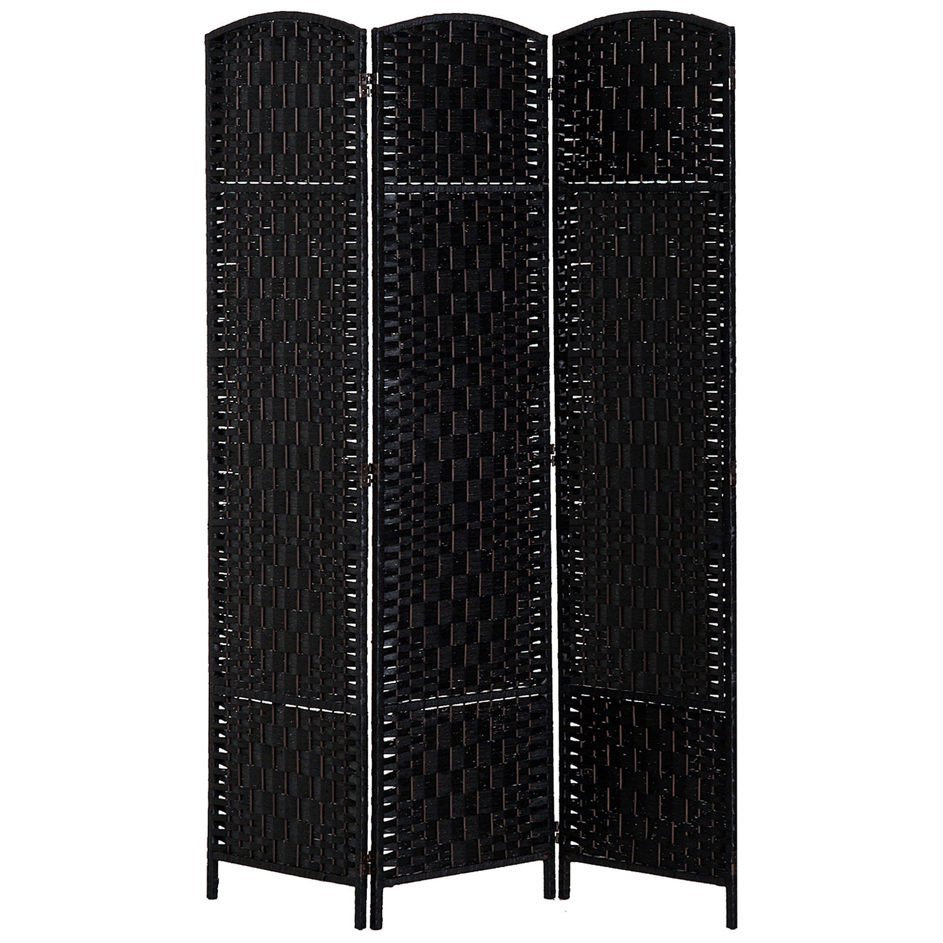 6' Tall Wicker Weave 3 Panel Room Divider Privacy Screen Black Black Wood