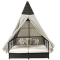Outdoor Daybed Patio Lounge Bed With Adjustable Backrest Outdoor Double Sun Lounger With Curtains, 4 Pillows For Garden Patio Poolside Balcony Beach, Beige Yes Beige Water Resistant Frame Water Resistant Cushion Garden & Outdoor Sectional Seating Groups