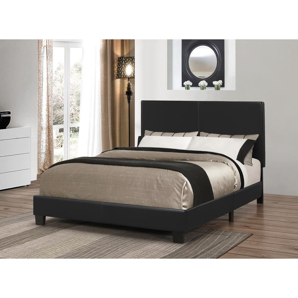 Black Upholstered Queen Platform Bed Box Spring Not Required Queen Black Wood Bedroom Transitional Rubberwood Faux Leather Upholstered