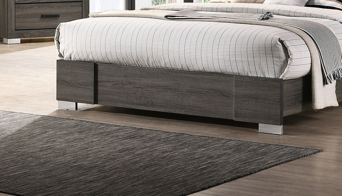 Contemporary Grey Finish Unique King Size Bed 1Pc Bedroom Furniture Unique Lines Headboard Wooden Box Spring Not Required King Gray Wood Bedroom Classic,Contemporary,Modern Bed Frame Solid Wood Mdf