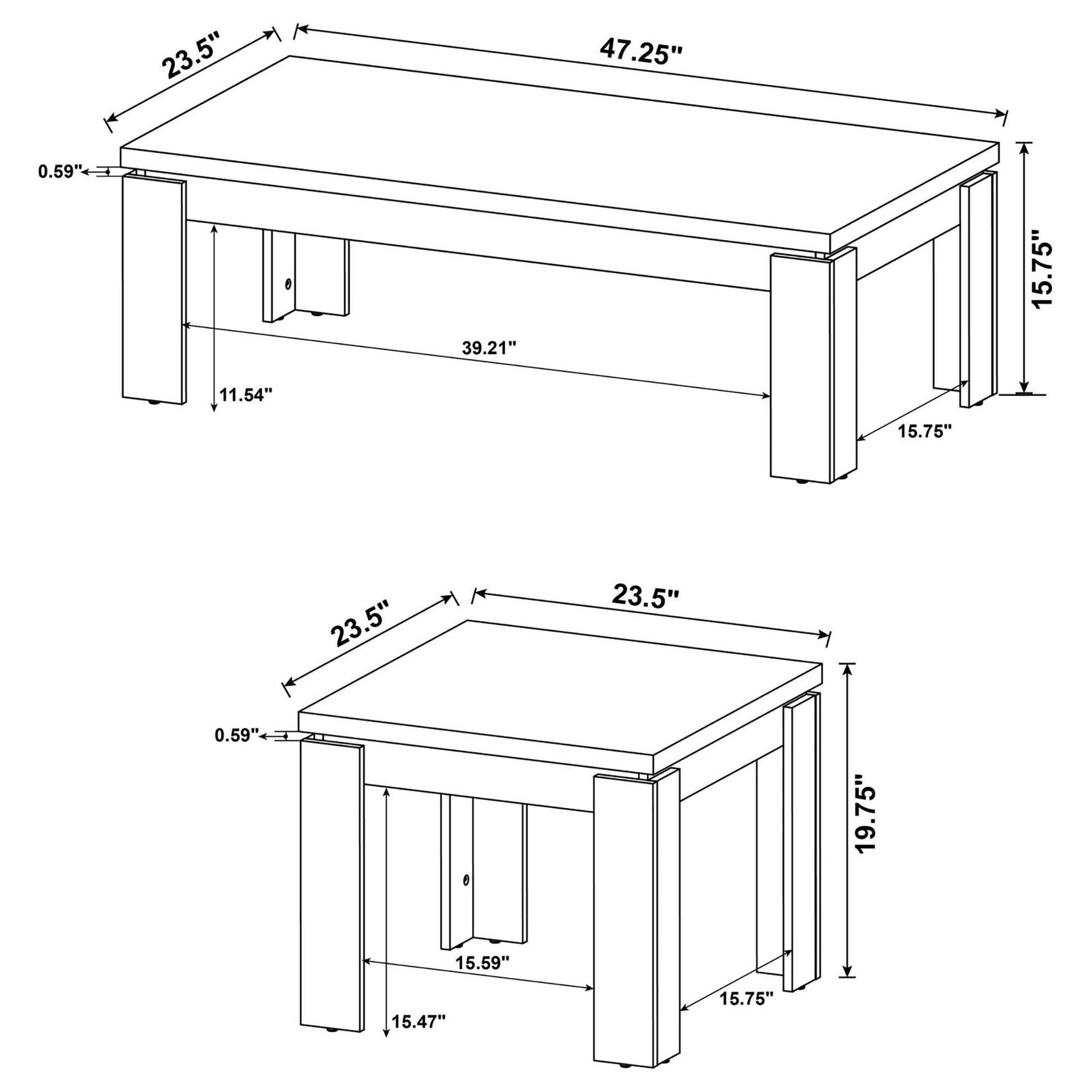 Weathered Grey 3 Piece Floating Top Occasional Set Grey Gray Primary Living Space Contemporary,Modern Rectangular Coffee & End Tables Wood