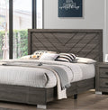 Contemporary Grey Finish Unique King Size Bed 1Pc Bedroom Furniture Unique Lines Headboard Wooden Box Spring Not Required King Gray Wood Bedroom Classic,Contemporary,Modern Bed Frame Solid Wood Mdf