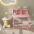 Modern Classic Desk, Children'S Desk, Solid Wood Desk, Bedroom Boy And Girl Family Desk And Chair Set, Compact, Multi Space Available, Multi Color Optional, Multi Storage Space, Color: Pink Pink Light Brown Desk And Chair Set Study Classic Pine