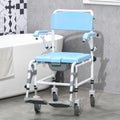 Accessibility Commode Wheelchair, Rolling Shower Wheelchair With 4 Castor Wheels, Rectangle Detachable Bucket, & Waterproof Design, 17