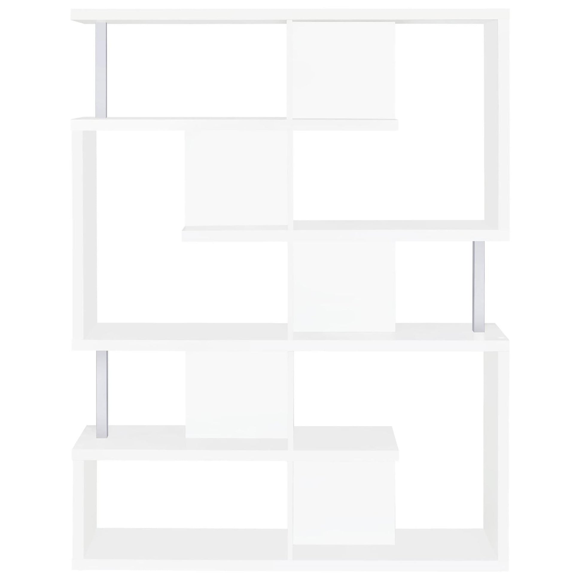 White And Chrome 5 Tier Geometric Bookcase 5 White Geometric Horizontal Office Open Back Wood Contemporary,Modern Wood