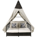 Outdoor Daybed Patio Lounge Bed With Adjustable Backrest Outdoor Double Sun Lounger With Curtains, 4 Pillows For Garden Patio Poolside Balcony Beach, Beige Yes Beige Water Resistant Frame Water Resistant Cushion Garden & Outdoor Sectional Seating Groups