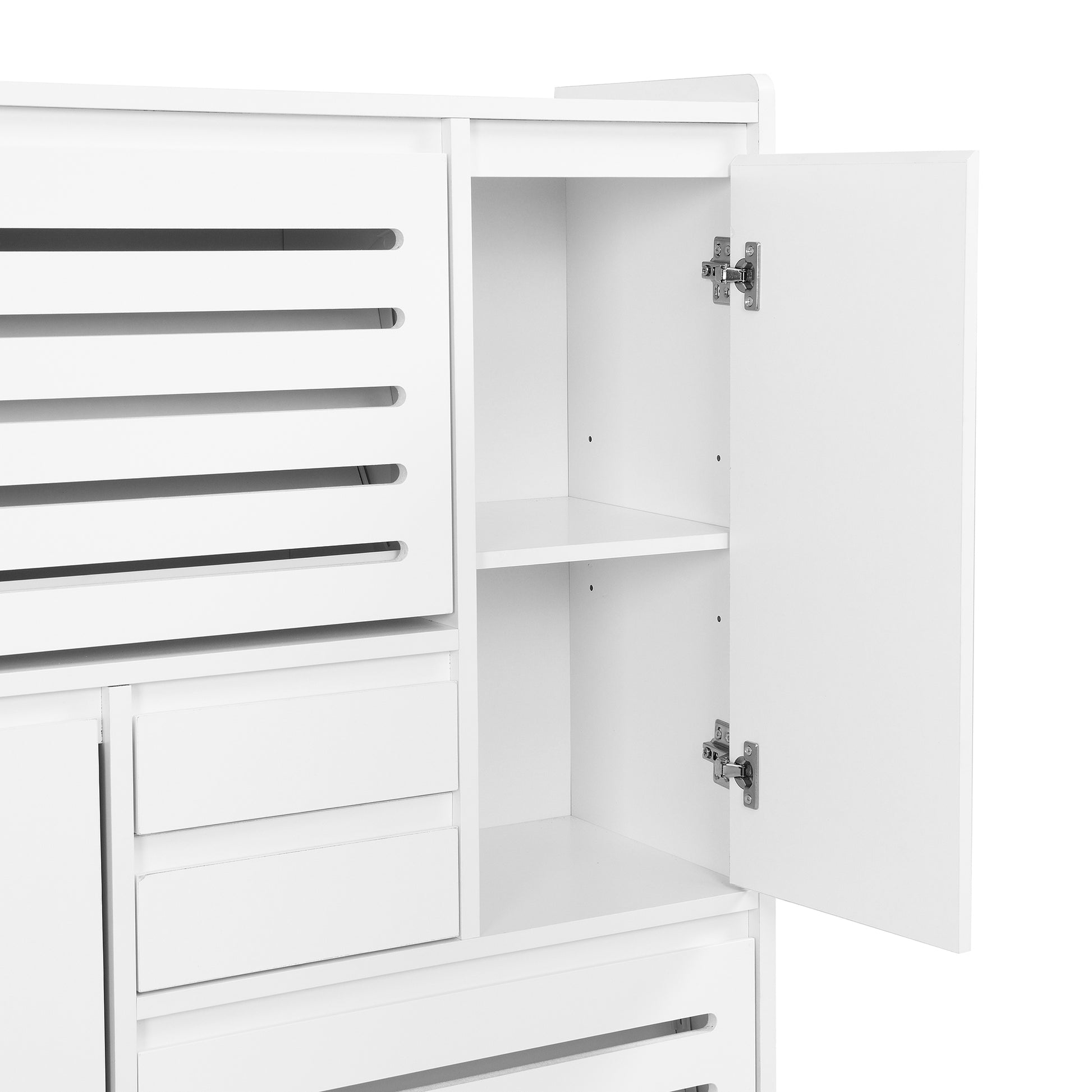 Multi Functional Shoe Cabinet With Wall Cabinet, Space Saving Design Foyer Cabinet With 2 Flip Drawers, Versatile Side Cabinet For Hallway, White White Primary Living Space Particle Board