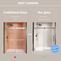 56'' 60'' W X 76'' H Single Sliding Frameless Shower Door With 3 8 Inch 10Mm Clear Glass In Matte Black Matte Black Stainless Steel